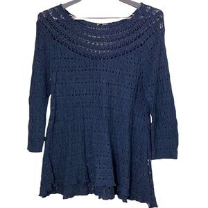 Vintage America Blues Crochet Blue Sweater Size Large